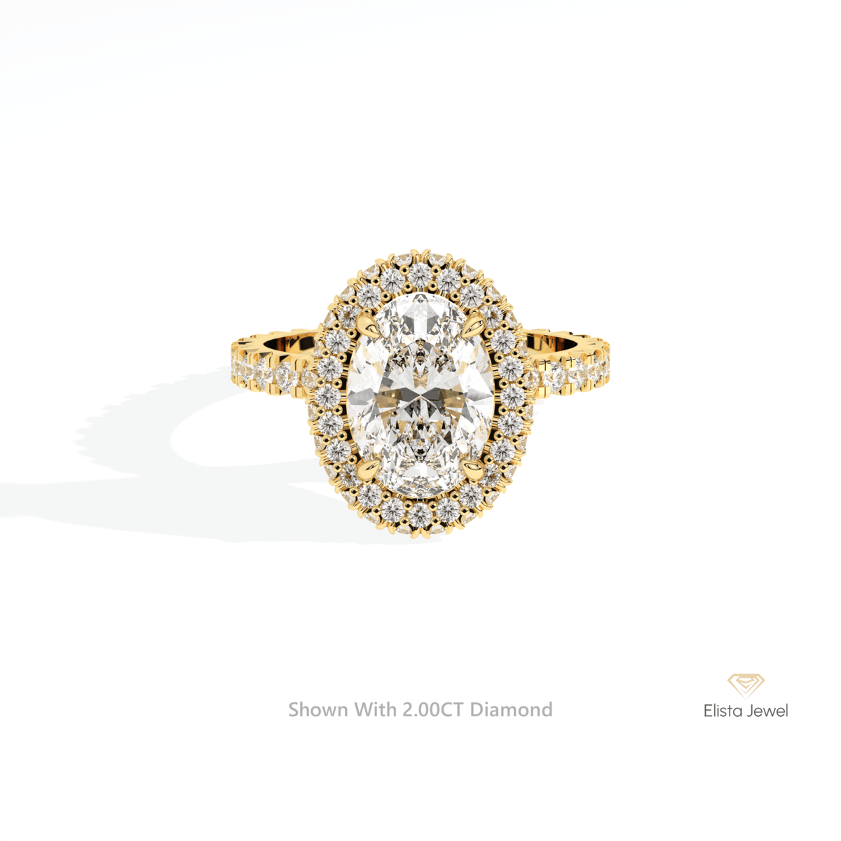 Oval Cut Halo Engagement Lab Grown Diamond Ring in 18K Rose Gold - Ring on Hand View