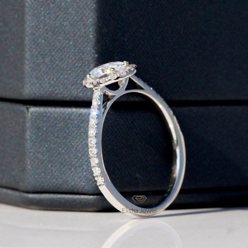 Oval Cut Halo Engagement Lab Grown Diamond Ring - Close-up View