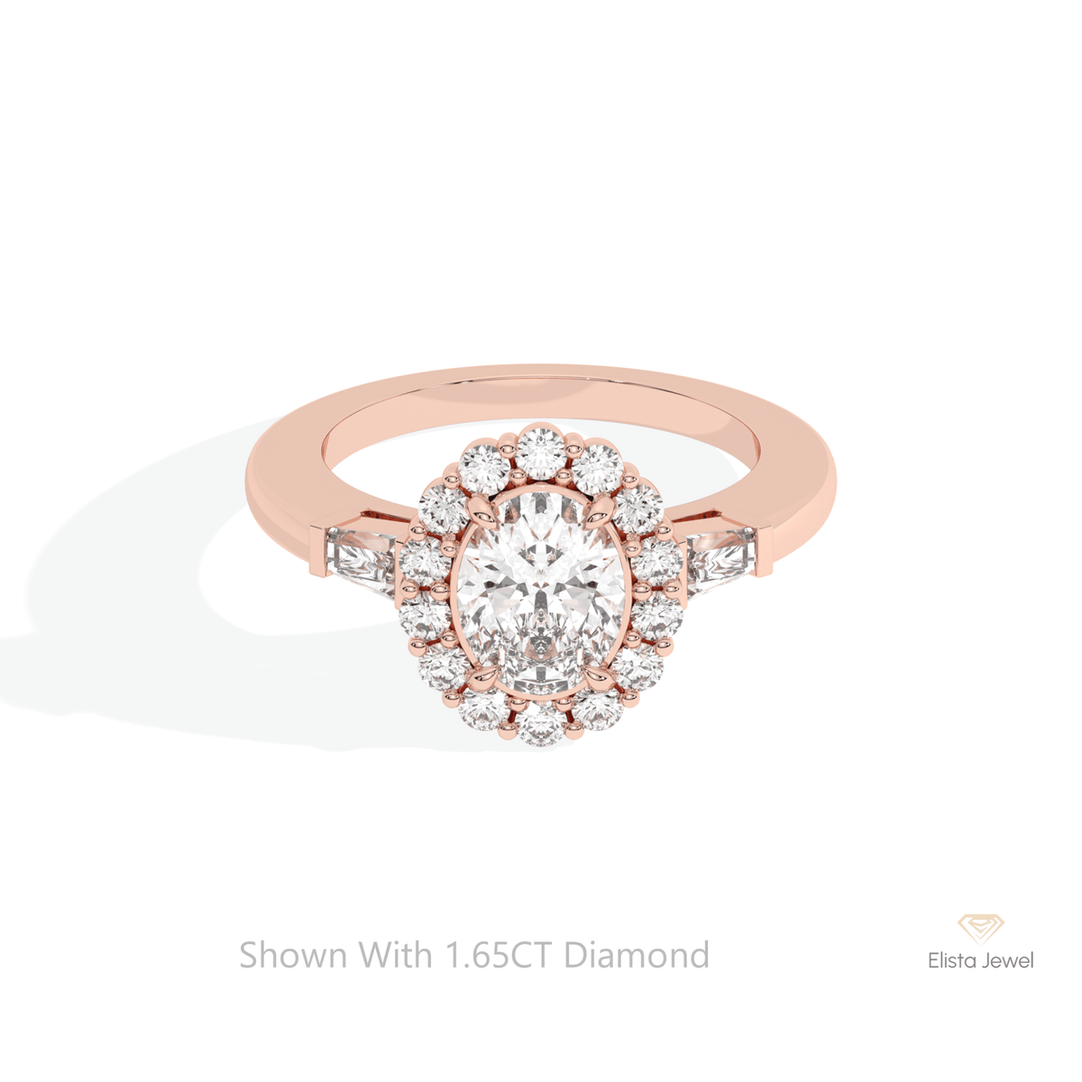 Oval Cut Halo Engagement Lab Grown Diamond Ring in 18K Rose Gold - Ring on Hand View