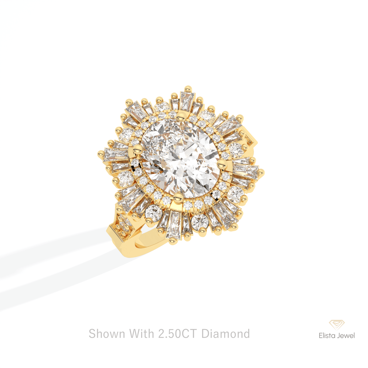Oval Cut Halo Starburst Engagement Lab Grown Diamond Ring in 14K Rose Gold - Profile View