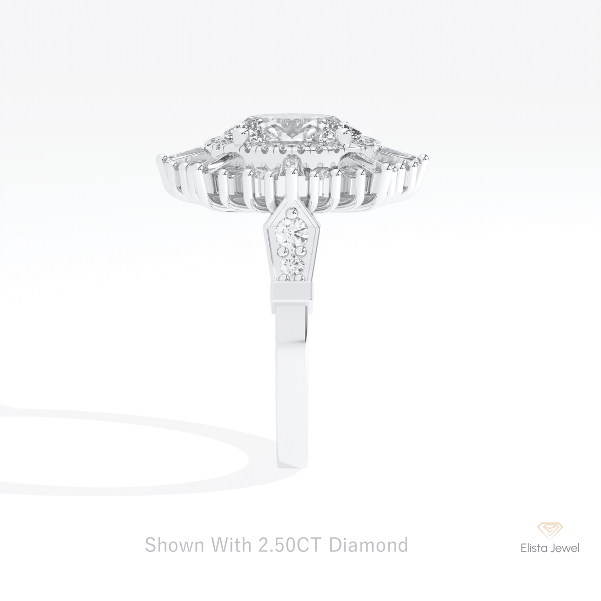 Oval Cut Halo Starburst Engagement Lab Grown Diamond Ring in 14K White Gold - Top View