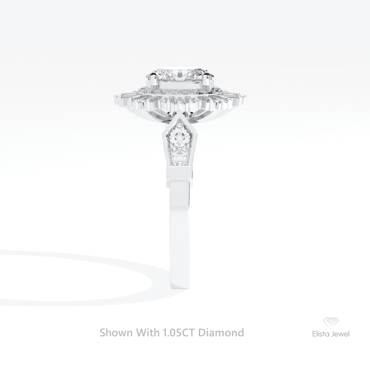 Oval Cut Halo Starburst Lab Grown Diamond Ring in 18K Yellow Gold - Perspective View