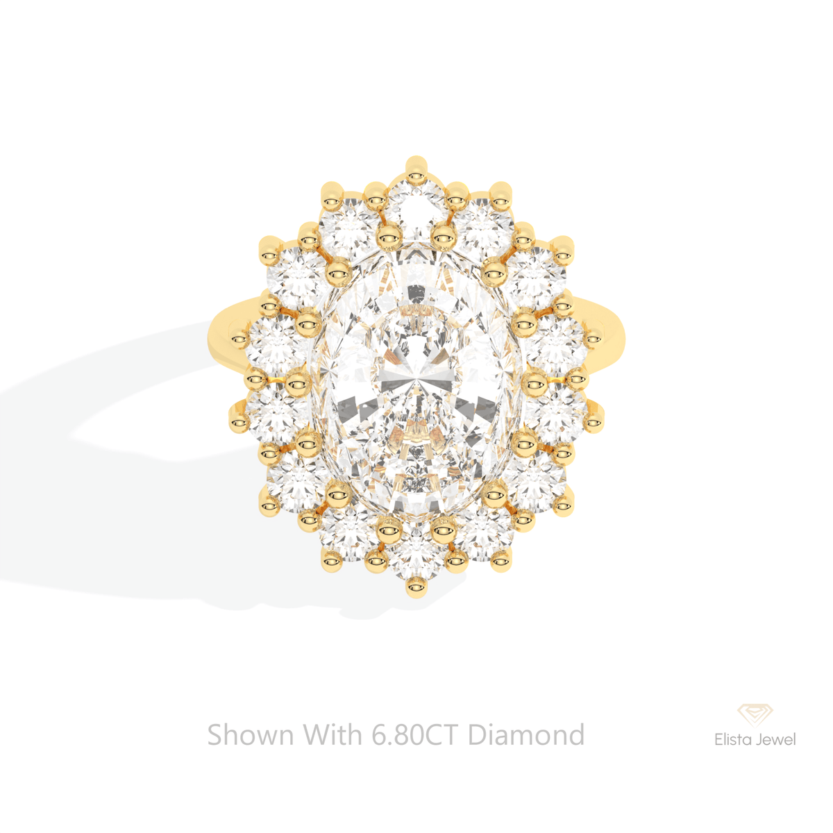 Oval Cut Halo Starburst Lab Grown Diamond Ring in 10K White Gold - Front View