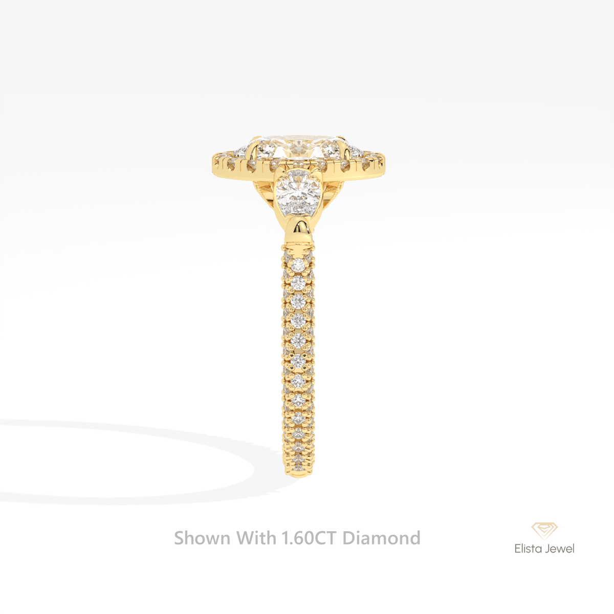 Oval Cut Halo Three Stone Lab Grown Diamond Ring - Additional View