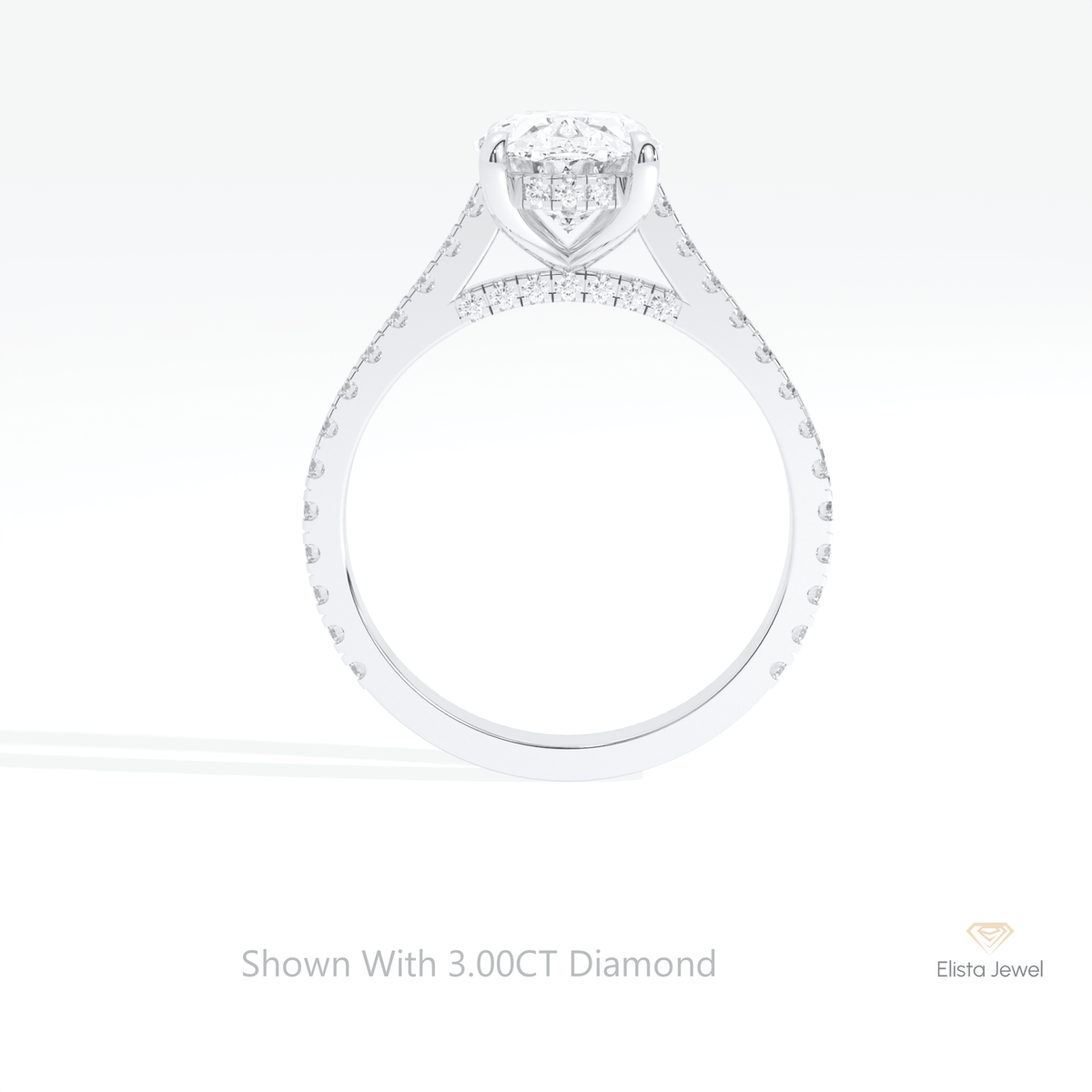 Oval Cut Hidden Halo Engagement Lab Grown Diamond Ring in 18K White Gold - Close-up View