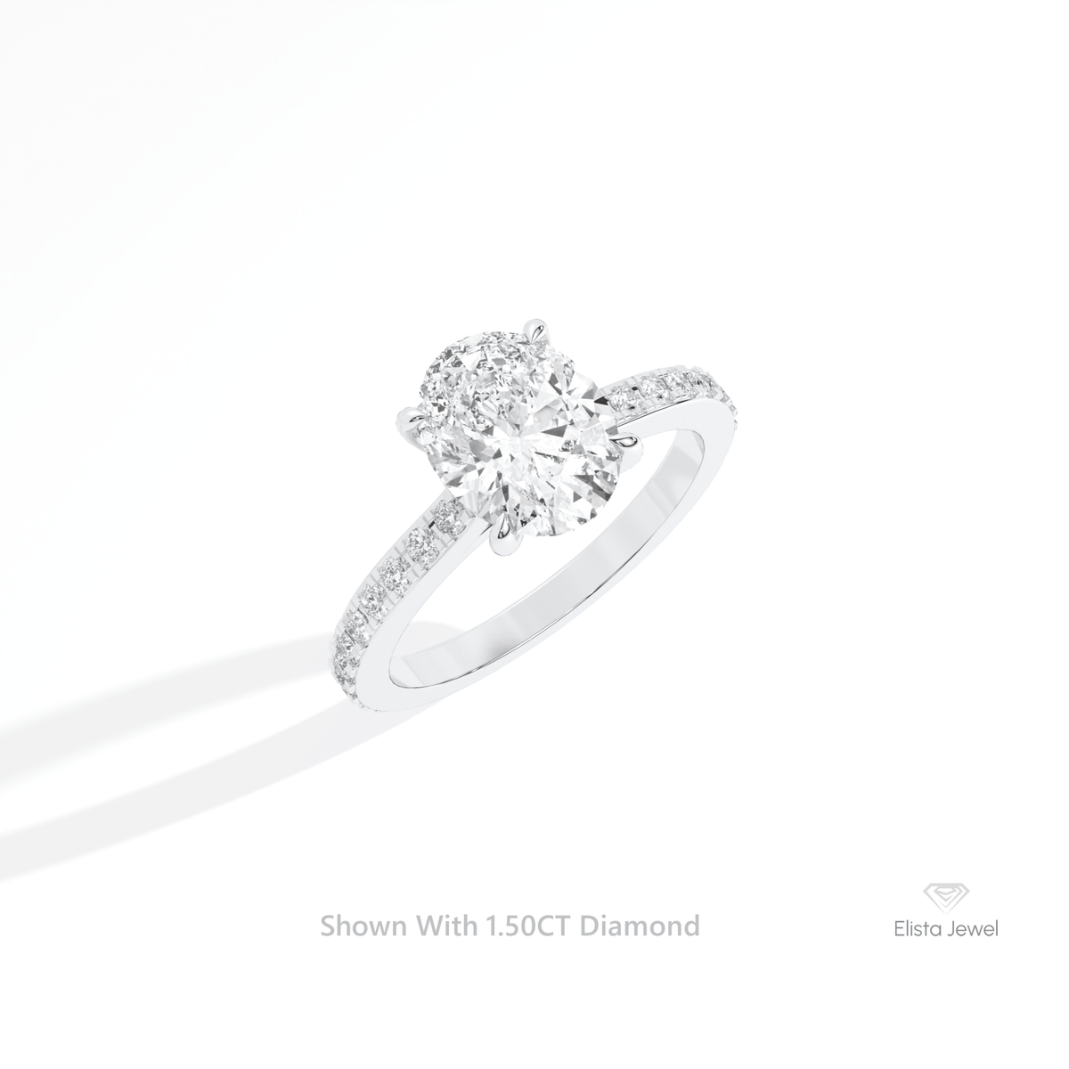Oval Cut Hidden Halo Engagement Lab Grown Diamond Ring in 10K Yellow Gold - Side View
