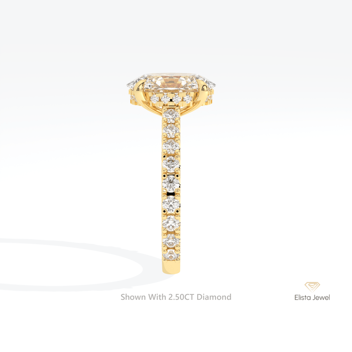 Oval Cut Hidden Halo Engagement Lab Grown Diamond Ring in 18K Yellow Gold - Perspective View