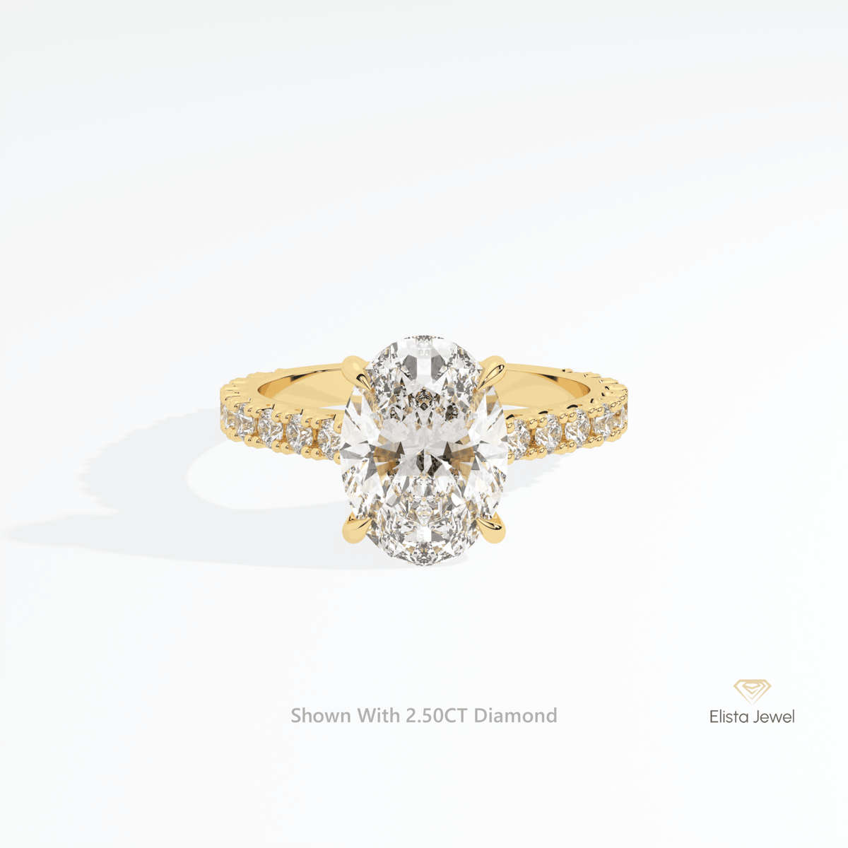 Oval Cut Hidden Halo Engagement Lab Grown Diamond Ring in 14K Yellow Gold - Detail View