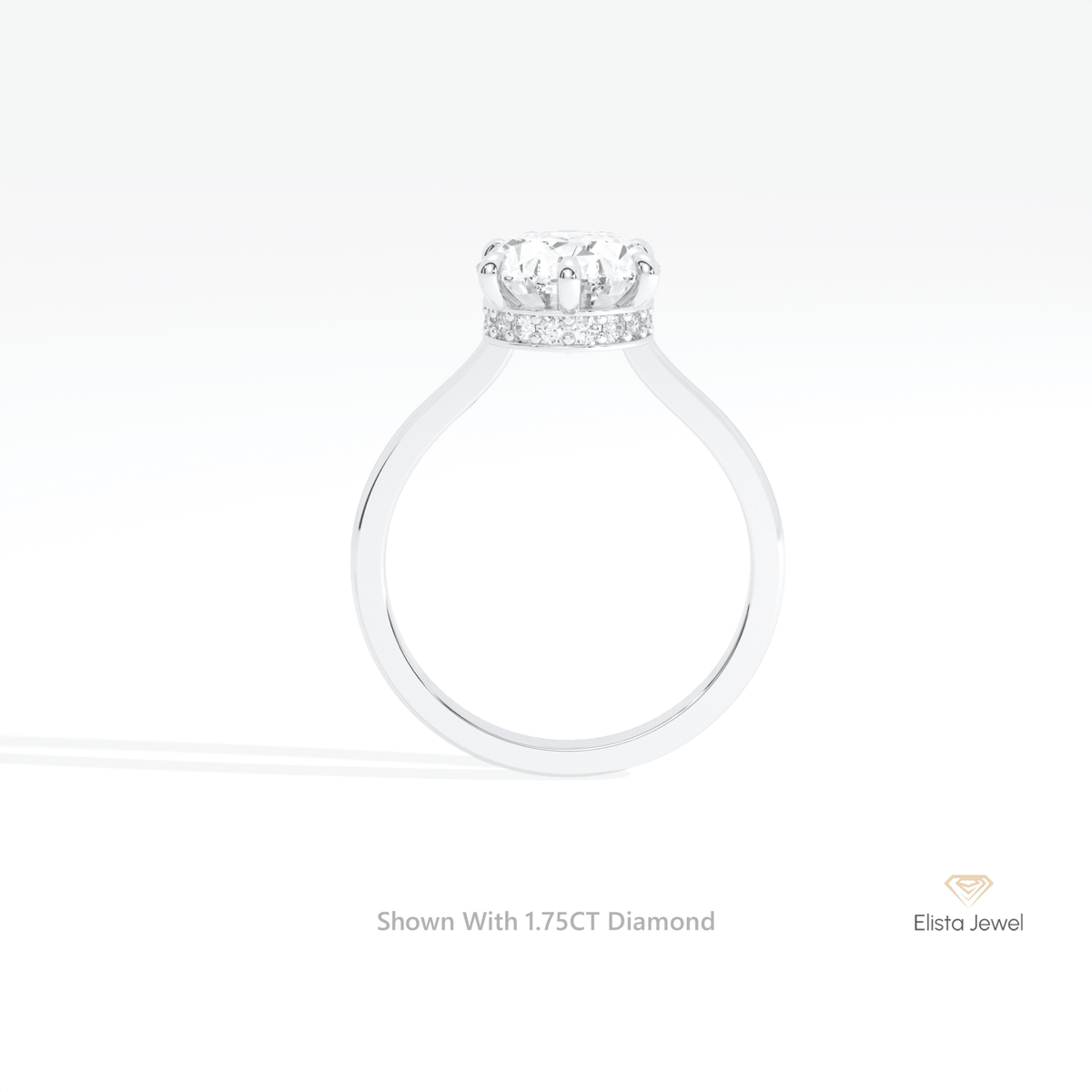 Oval Cut Hidden Halo Engagement Lab Grown Diamond Ring in 18K White Gold - Close-up View