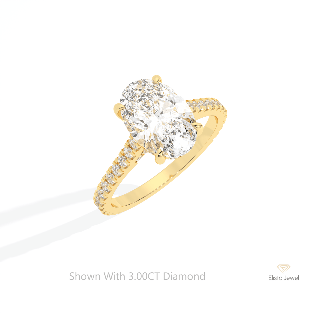 Oval Cut Hidden Halo Engagement Lab Grown Diamond Ring in 10K Yellow Gold - Side View