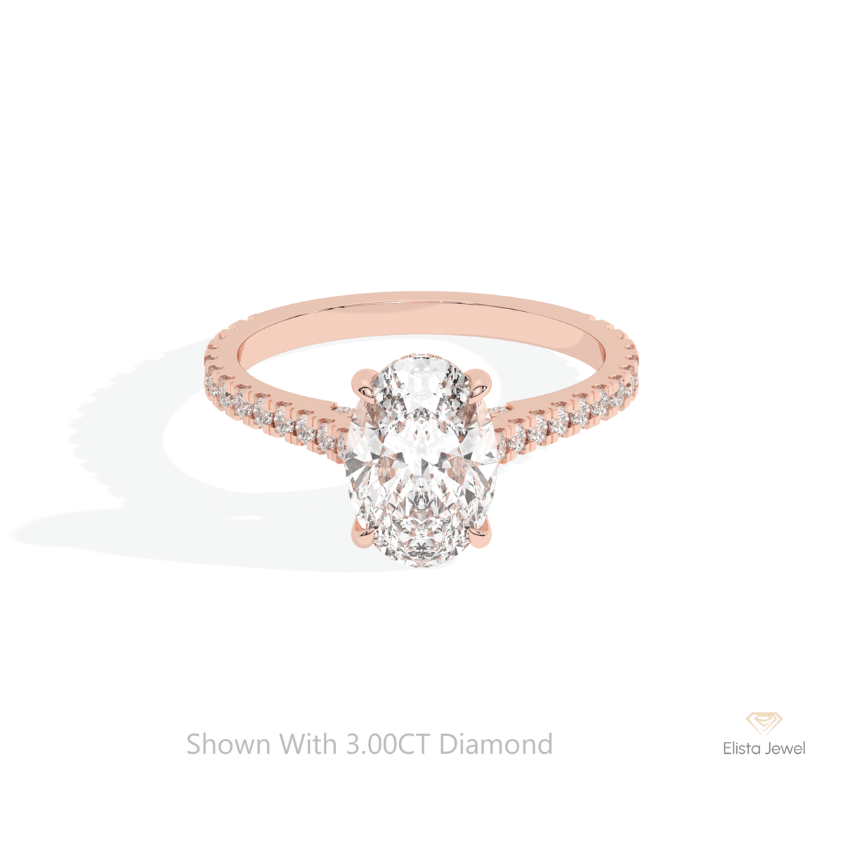 Oval Cut Hidden Halo Engagement Lab Grown Diamond Ring in 18K Rose Gold - Ring on Hand View