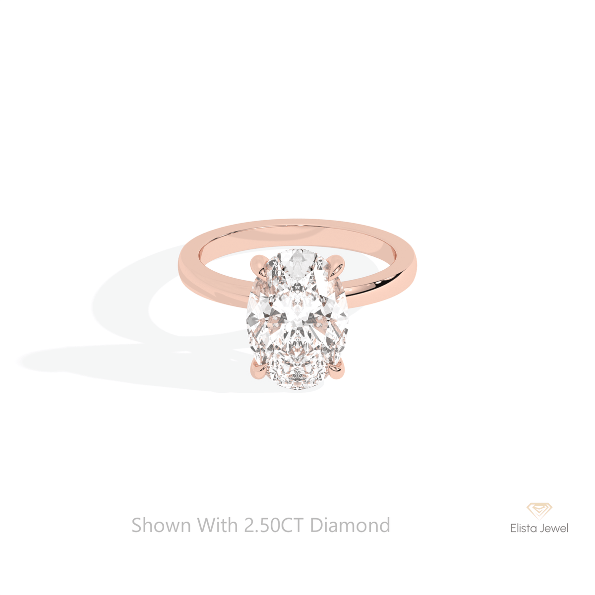 Oval Cut Hidden Halo Engagement Lab Grown Diamond Ring in 18K Rose Gold - Ring on Hand View