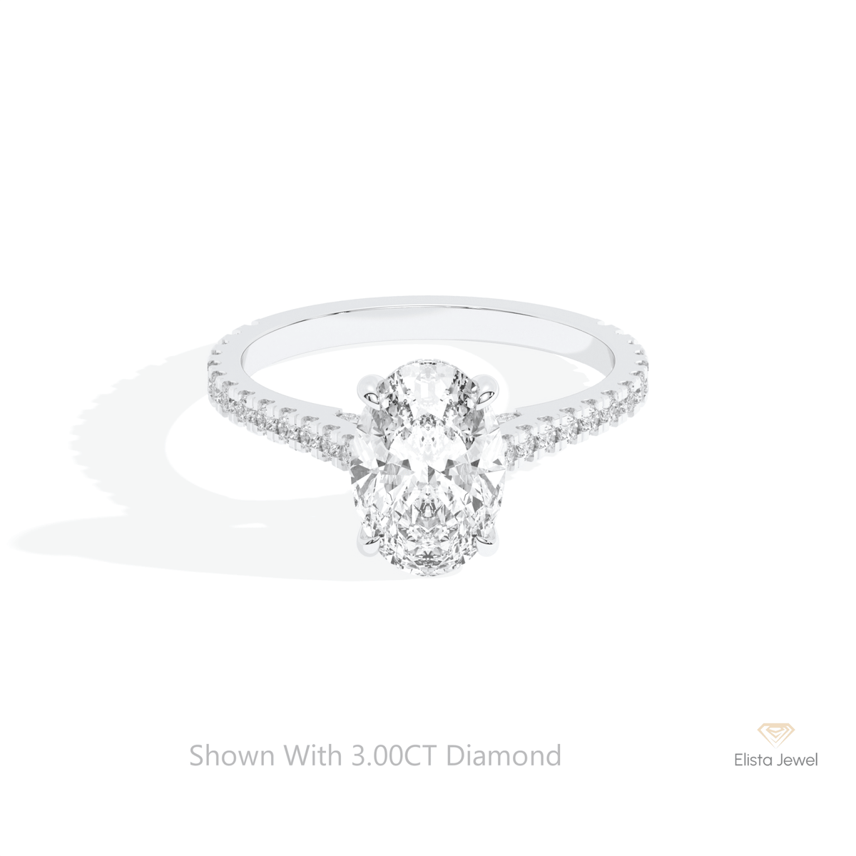 Oval Cut Hidden Halo Engagement Lab Grown Diamond Ring in 14K Yellow Gold - Detail View