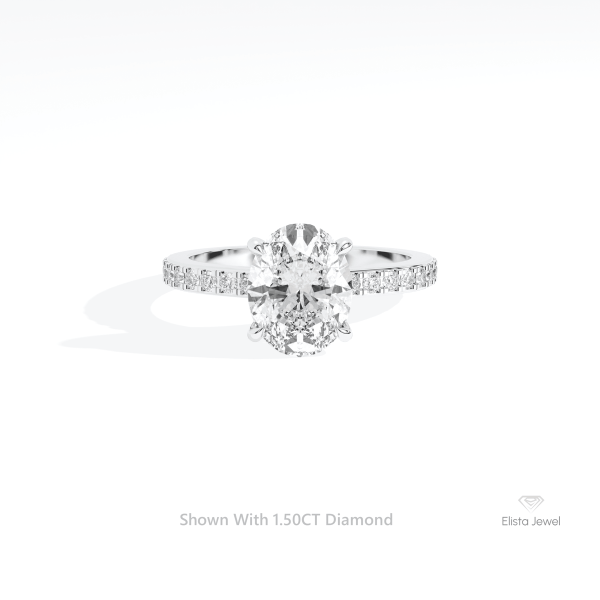 Oval Cut Hidden Halo Engagement Lab Grown Diamond Ring in 10K White Gold - Front View