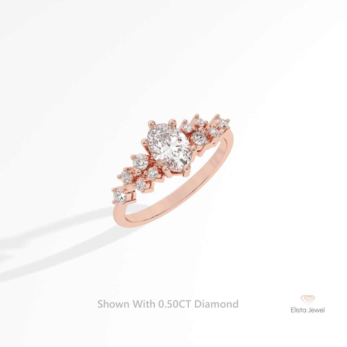 Oval Cut Solitaire Accent Engagement Lab Grown Diamond Ring in 14K Rose Gold - Profile View