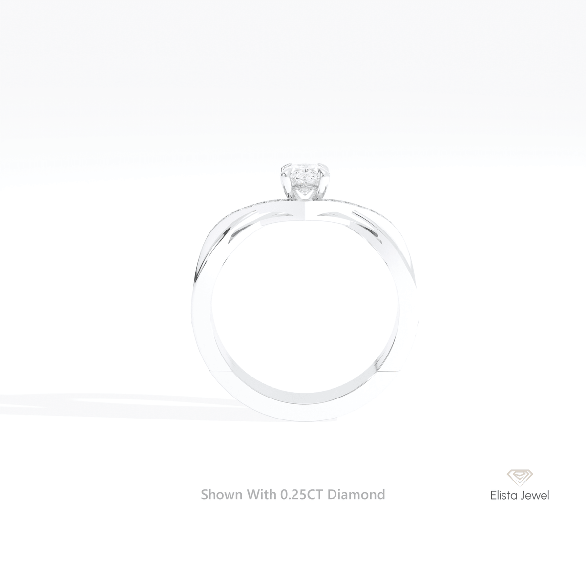 Oval Cut Solitaire Accent Engagement Lab Grown Diamond Ring in 18K White Gold - Close-up View