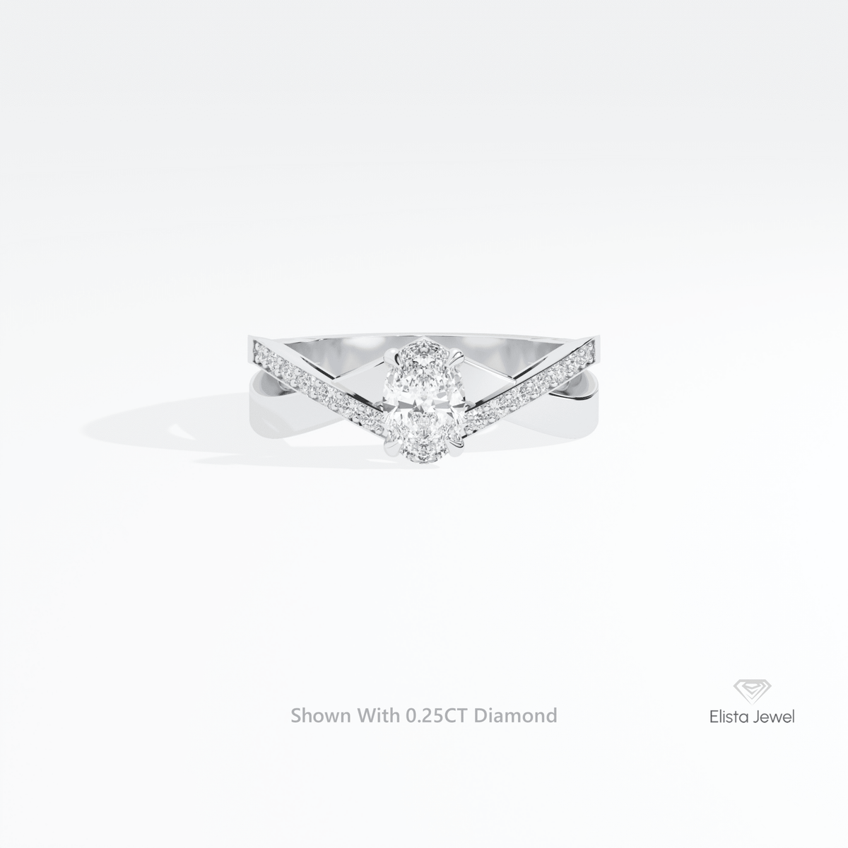 Oval Cut Solitaire Accent Engagement Lab Grown Diamond Ring in 14K Yellow Gold - Detail View