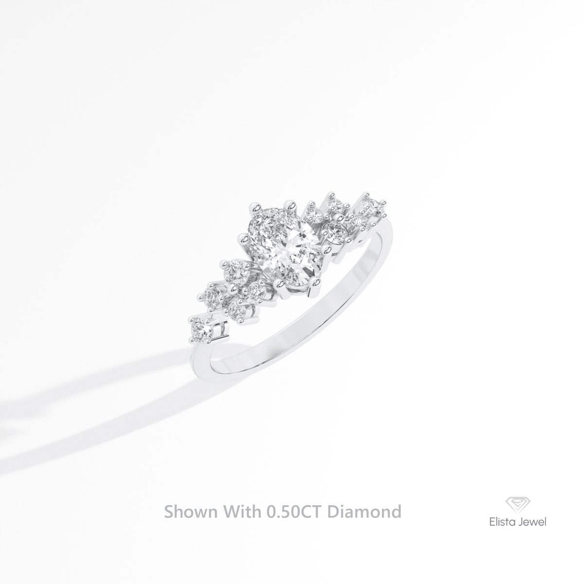 Oval Cut Solitaire Accent Engagement Lab Grown Diamond Ring in 10K Yellow Gold - Side View