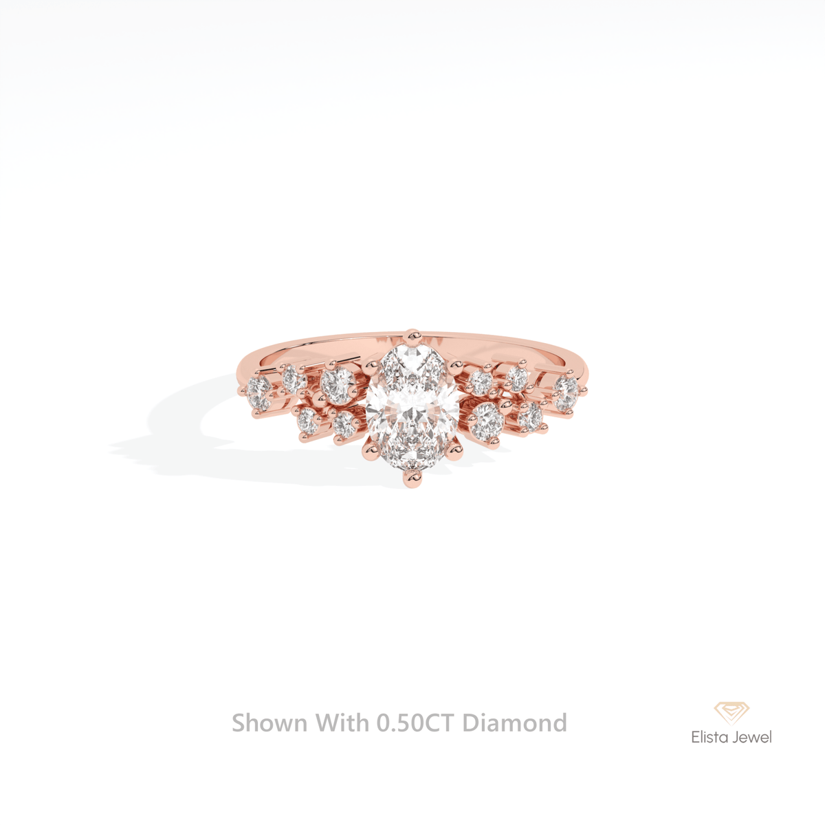 Oval Cut Solitaire Accent Engagement Lab Grown Diamond Ring in 14K Yellow Gold - Detail View