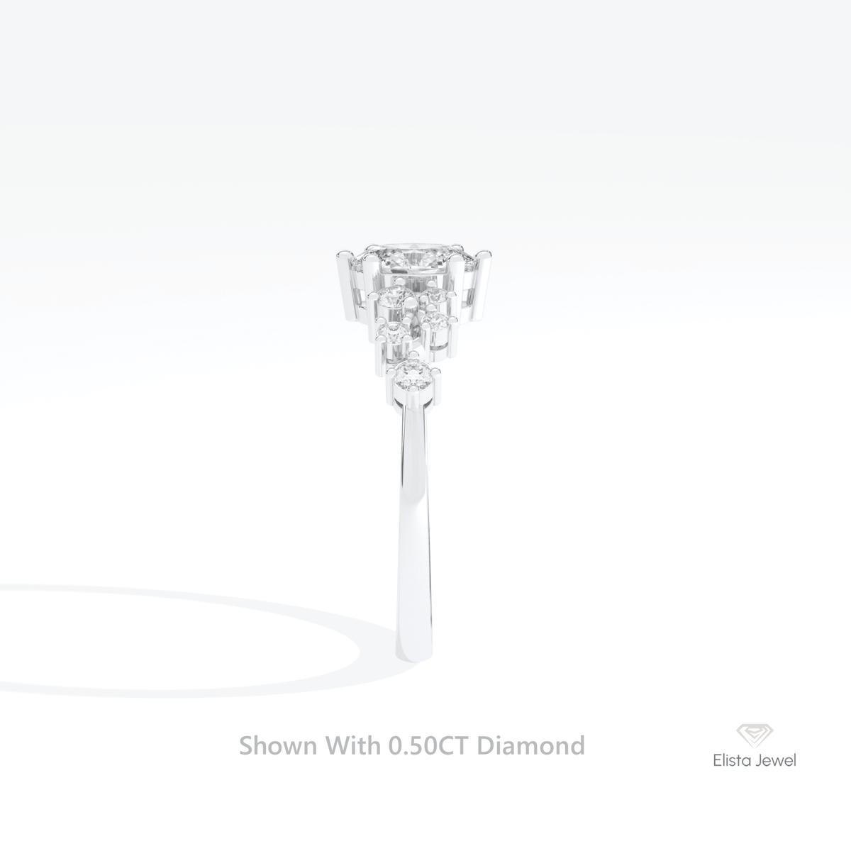 Oval Cut Solitaire Accent Engagement Lab Grown Diamond Ring in 14K White Gold - Top View