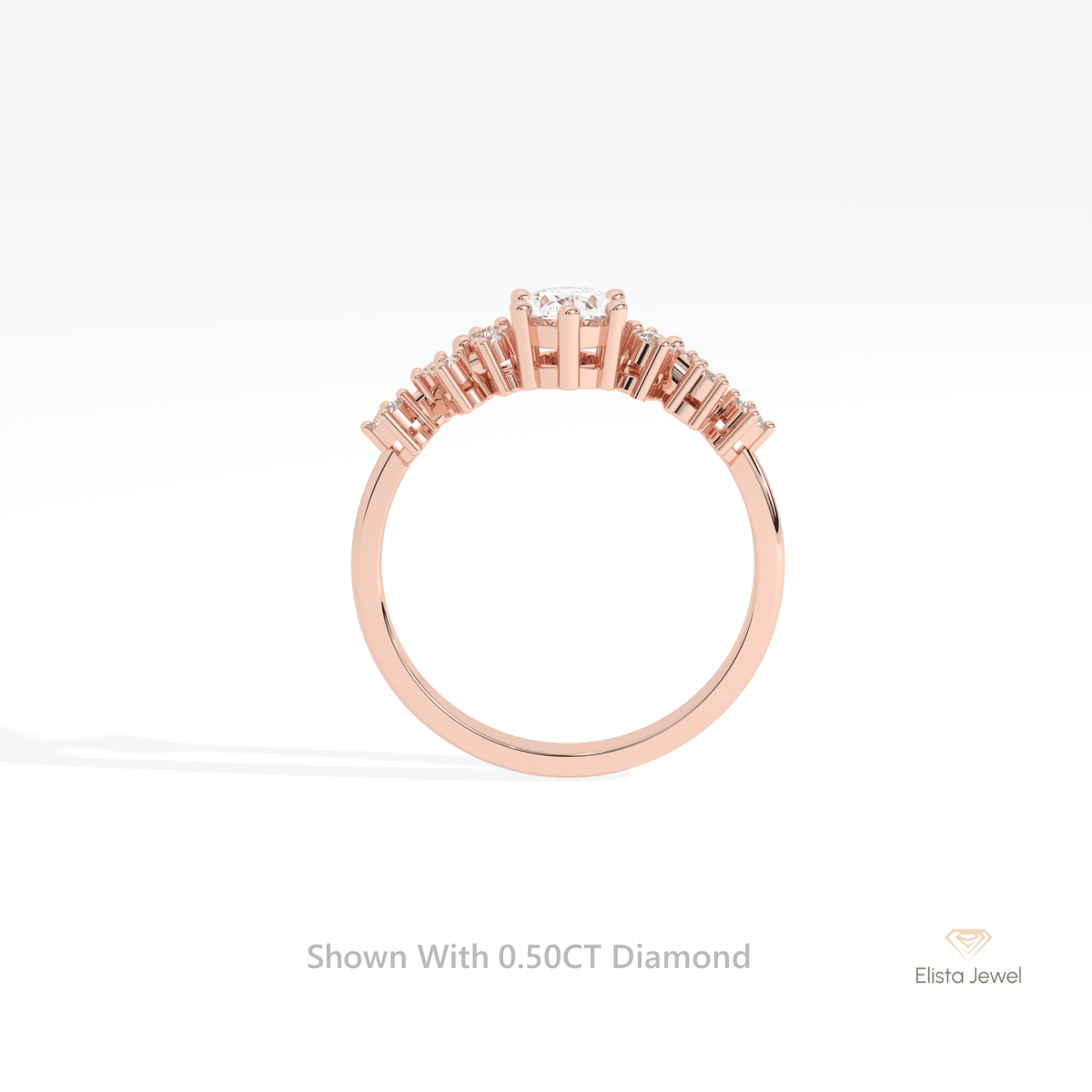 Oval Cut Solitaire Accent Engagement Lab Grown Diamond Ring in 18K White Gold - Close-up View