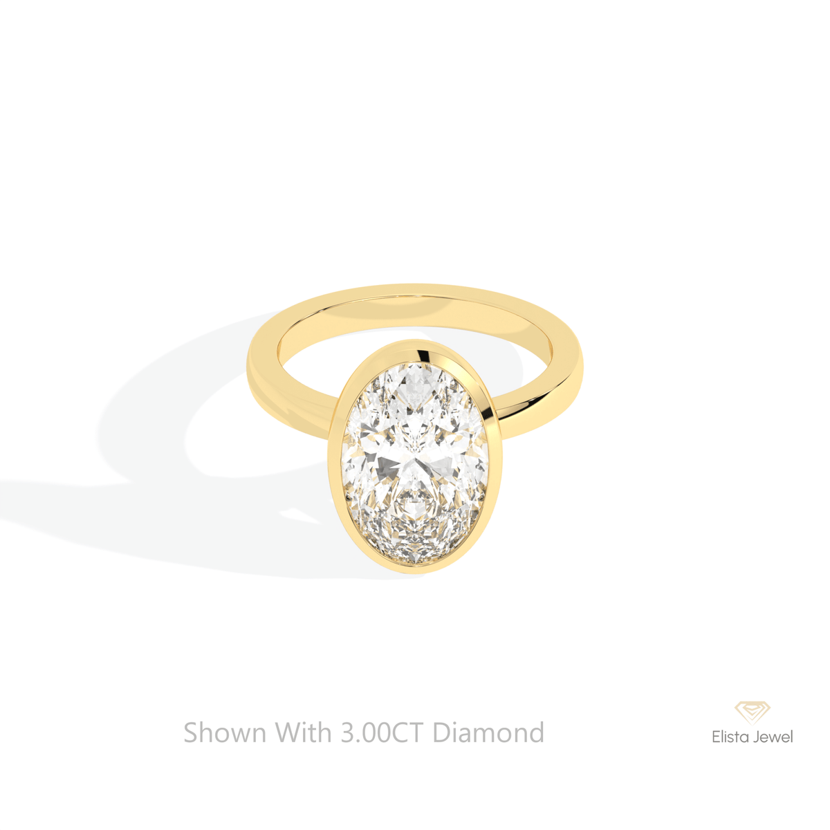 Oval Cut Solitaire Bezel Engagement Lab Grown Diamond Ring in 14K Yellow Gold - Detail View