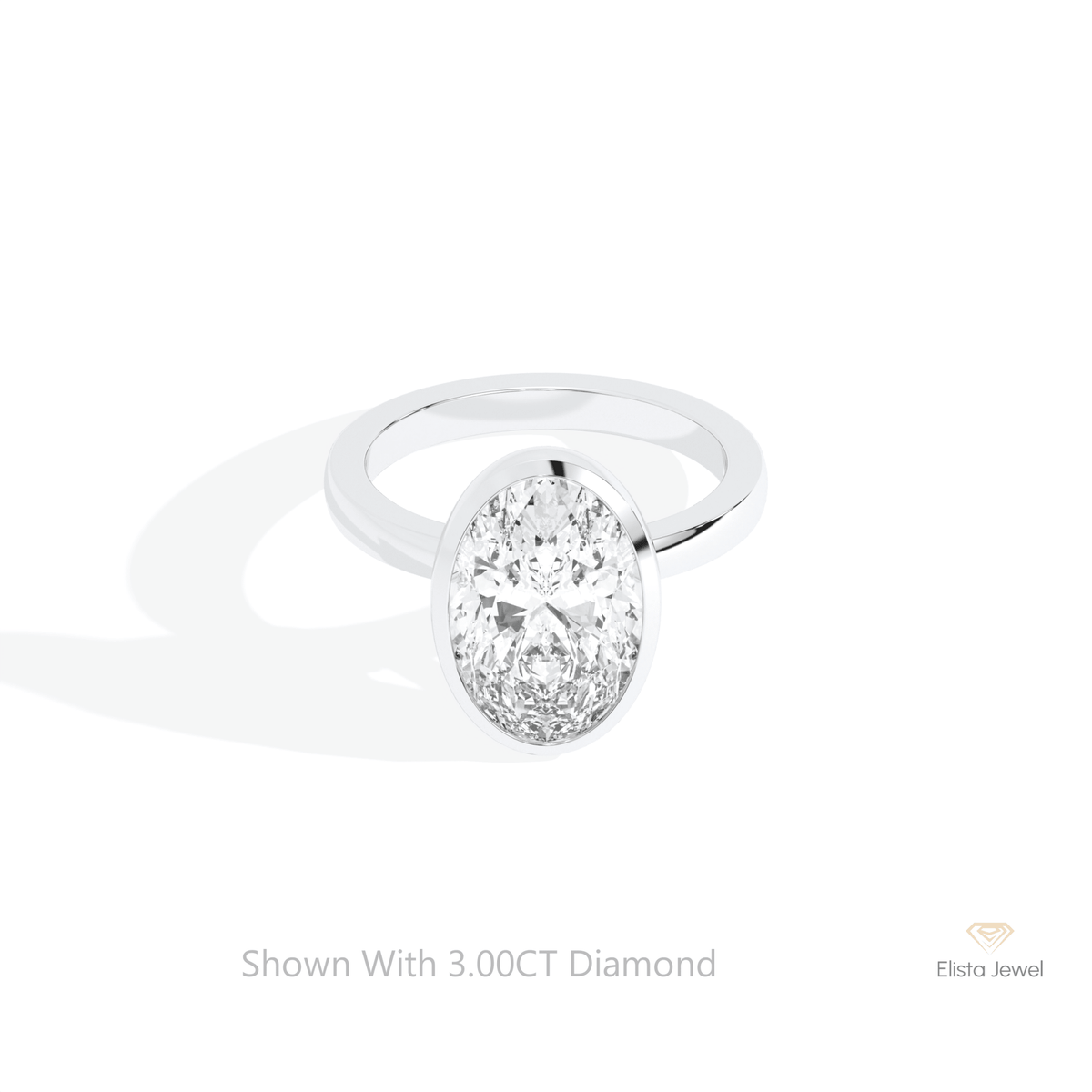 Oval Cut Solitaire Bezel Engagement Lab Grown Diamond Ring in 10K White Gold - Front View