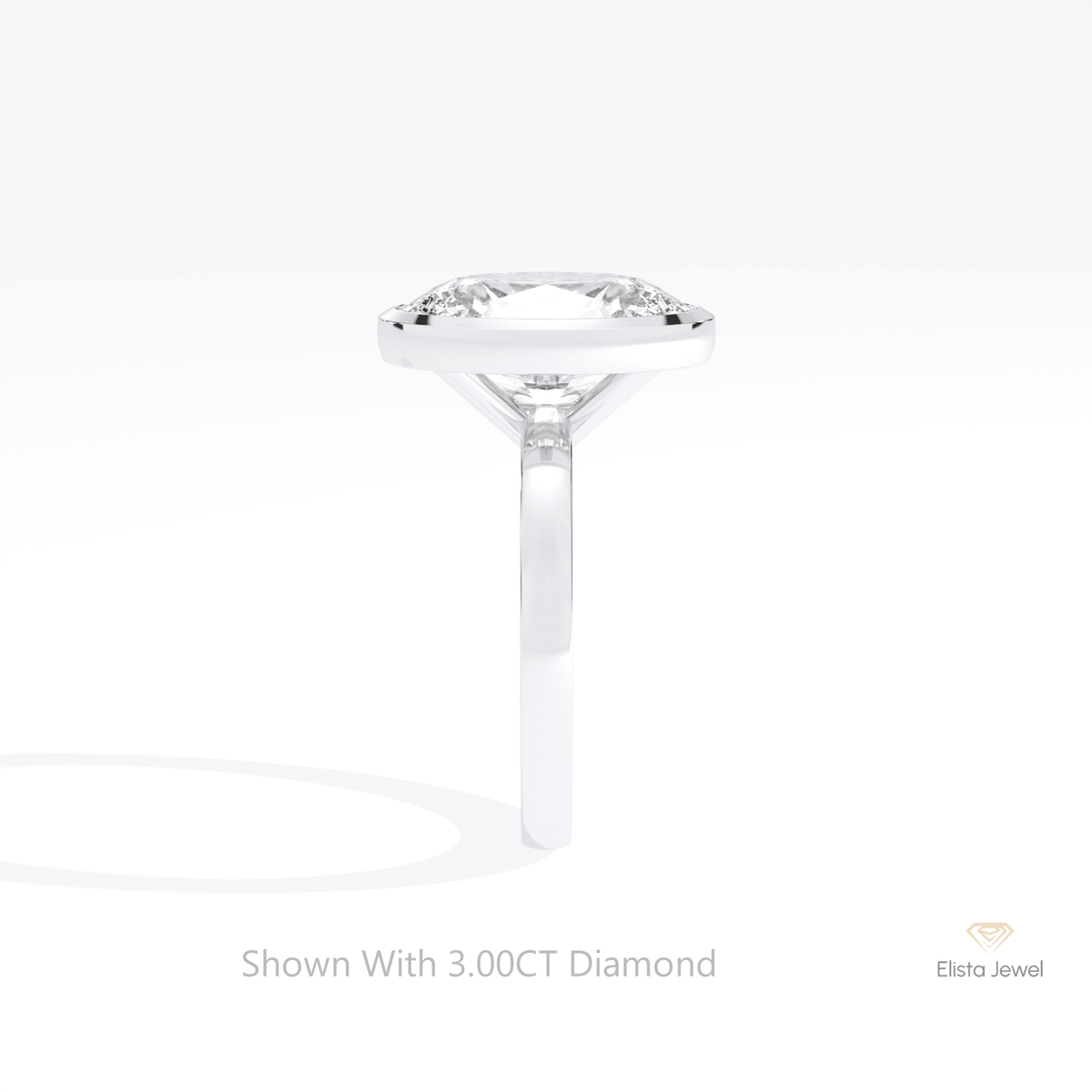 Oval Cut Solitaire Bezel Engagement Lab Grown Diamond Ring in 14K White Gold - Top View