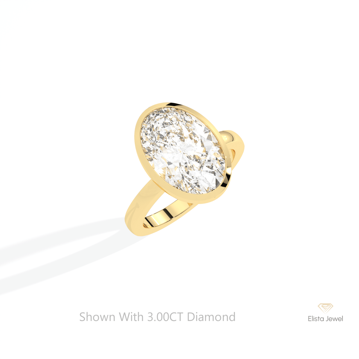 Oval Cut Solitaire Bezel Engagement Lab Grown Diamond Ring in 14K Rose Gold - Profile View