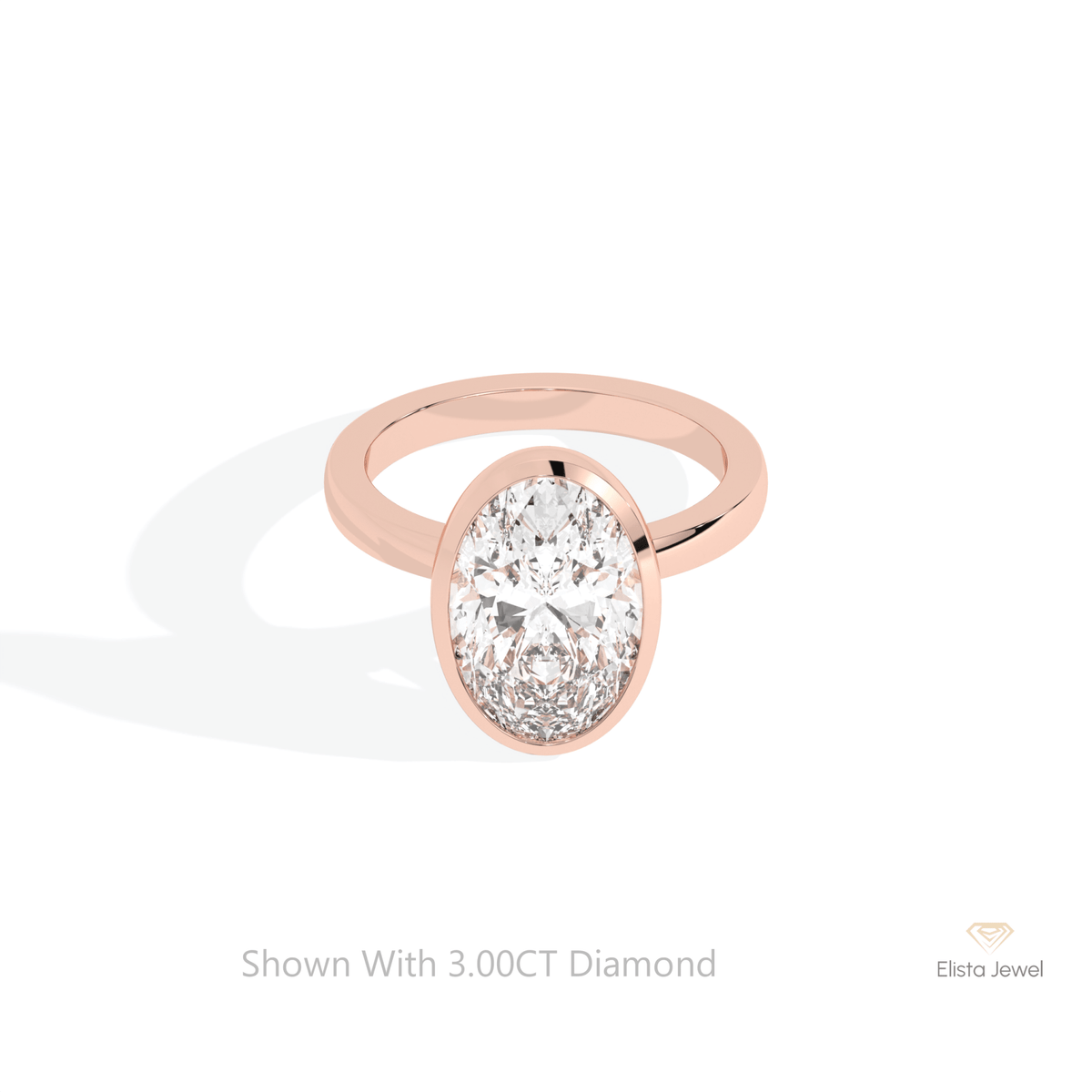 Oval Cut Solitaire Bezel Engagement Lab Grown Diamond Ring in 18K Rose Gold - Ring on Hand View