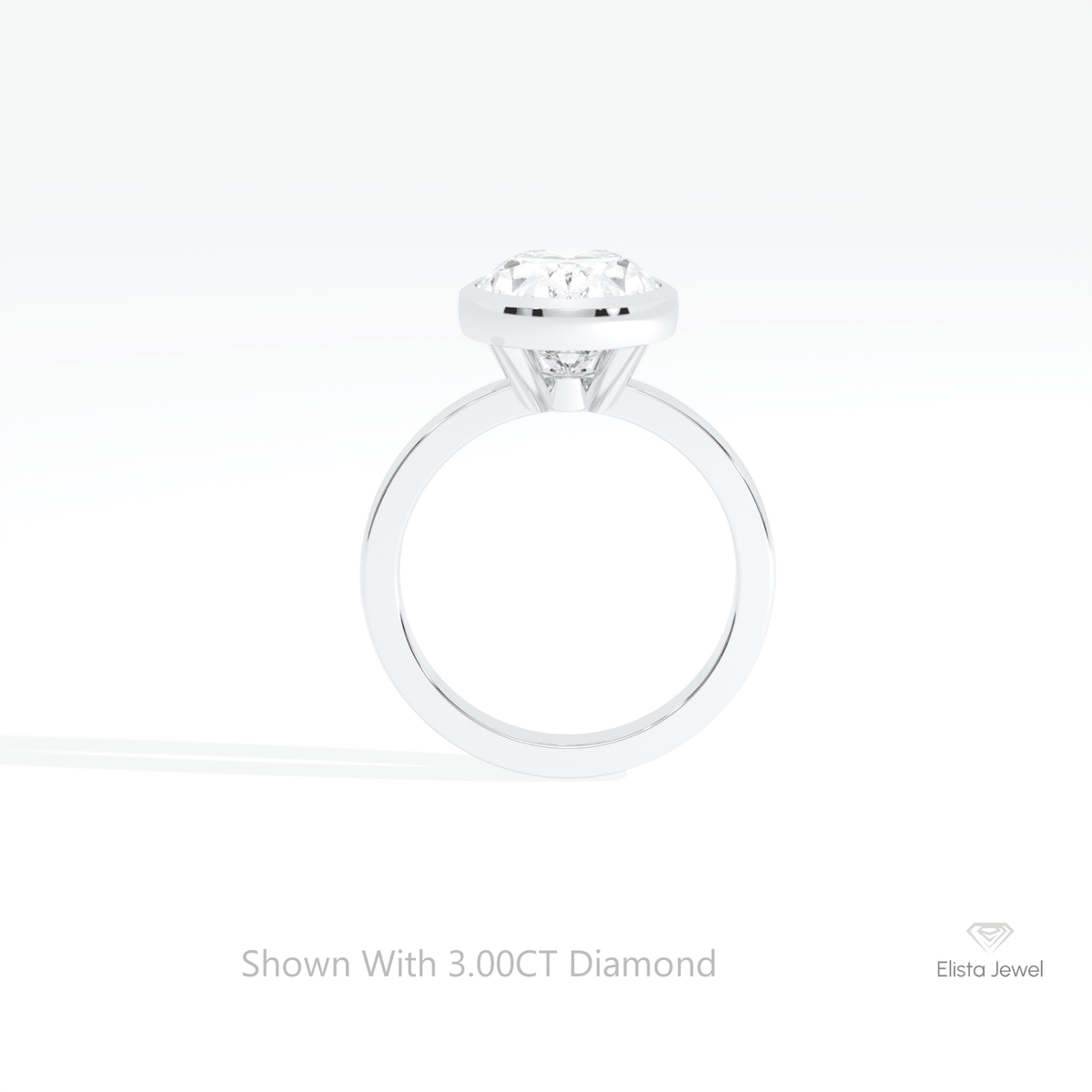 Oval Cut Solitaire Bezel Engagement Lab Grown Diamond Ring in 10K Rose Gold - Angled View