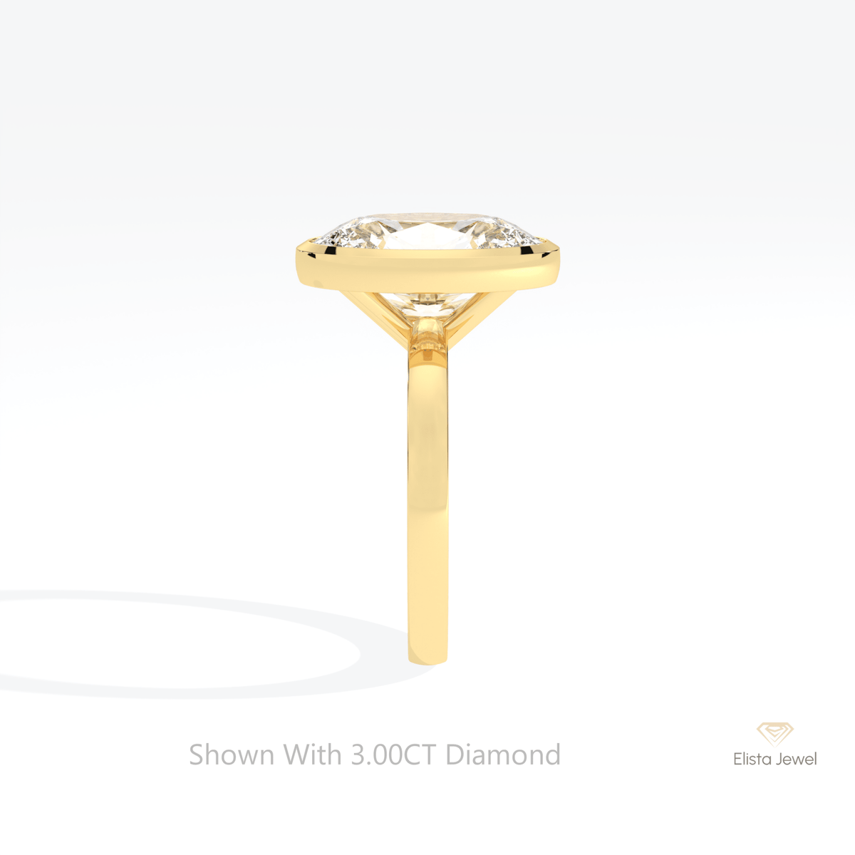 Oval Cut Solitaire Bezel Engagement Lab Grown Diamond Ring in 18K Yellow Gold - Perspective View