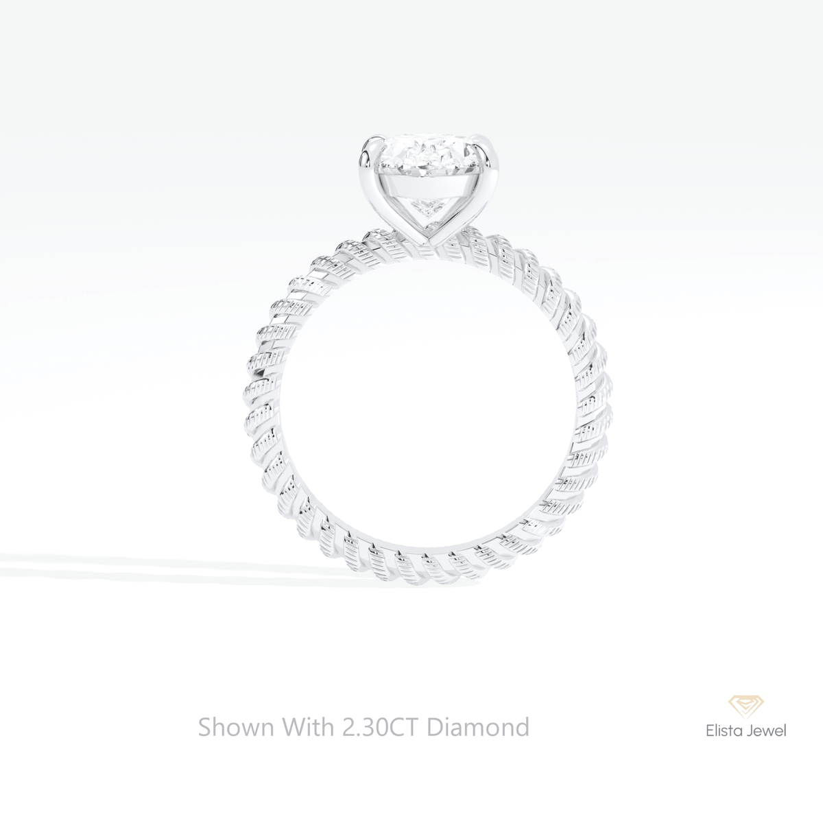 Oval Cut Solitaire Engagement Lab Grown Diamond Ring in 18K White Gold - Close-up View