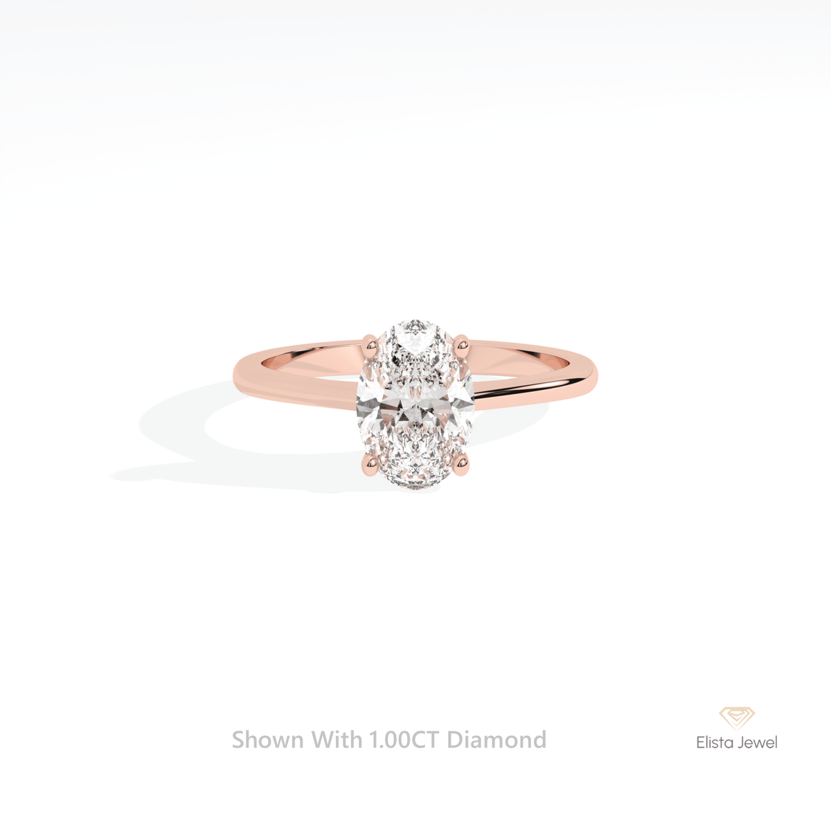 Oval Cut Solitaire Engagement Lab Grown Diamond Ring in 18K Rose Gold - Ring on Hand View