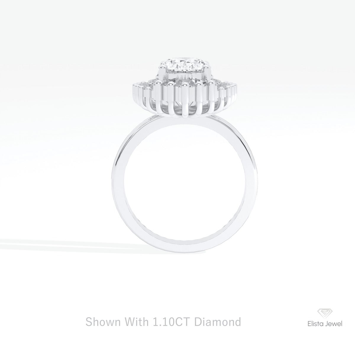 Oval Cut Starburst Engagement Lab Grown Diamond Ring in 18K White Gold - Close-up View