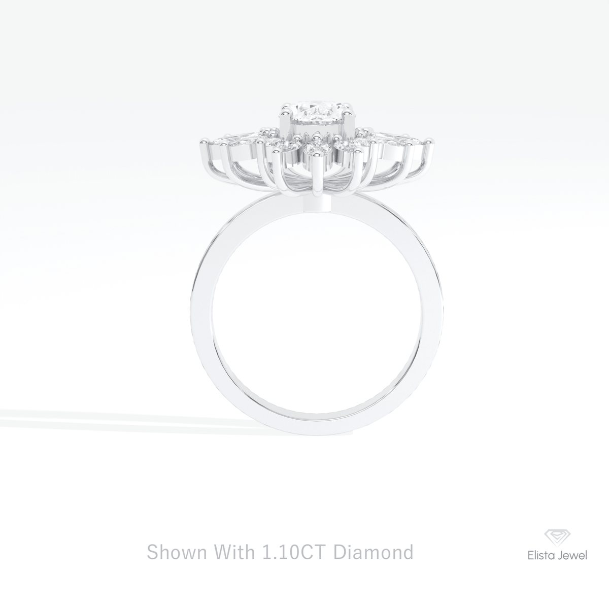 Oval Cut Starburst Engagement Lab Grown Diamond Ring in 18K White Gold - Close-up View