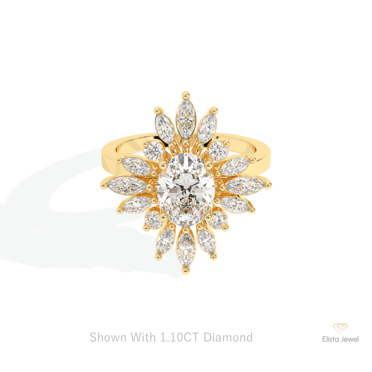 Oval Cut Starburst Engagement Lab Grown Diamond Ring in 10K White Gold - Front View