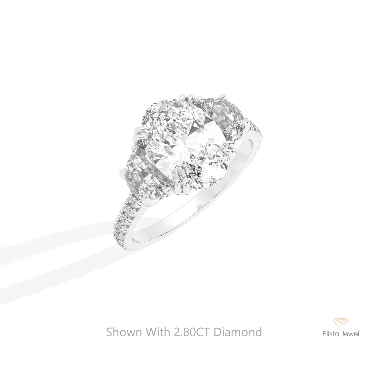 Oval Cut Three Stone Engagement Lab Grown Diamond Ring in 14K Rose Gold - Profile View