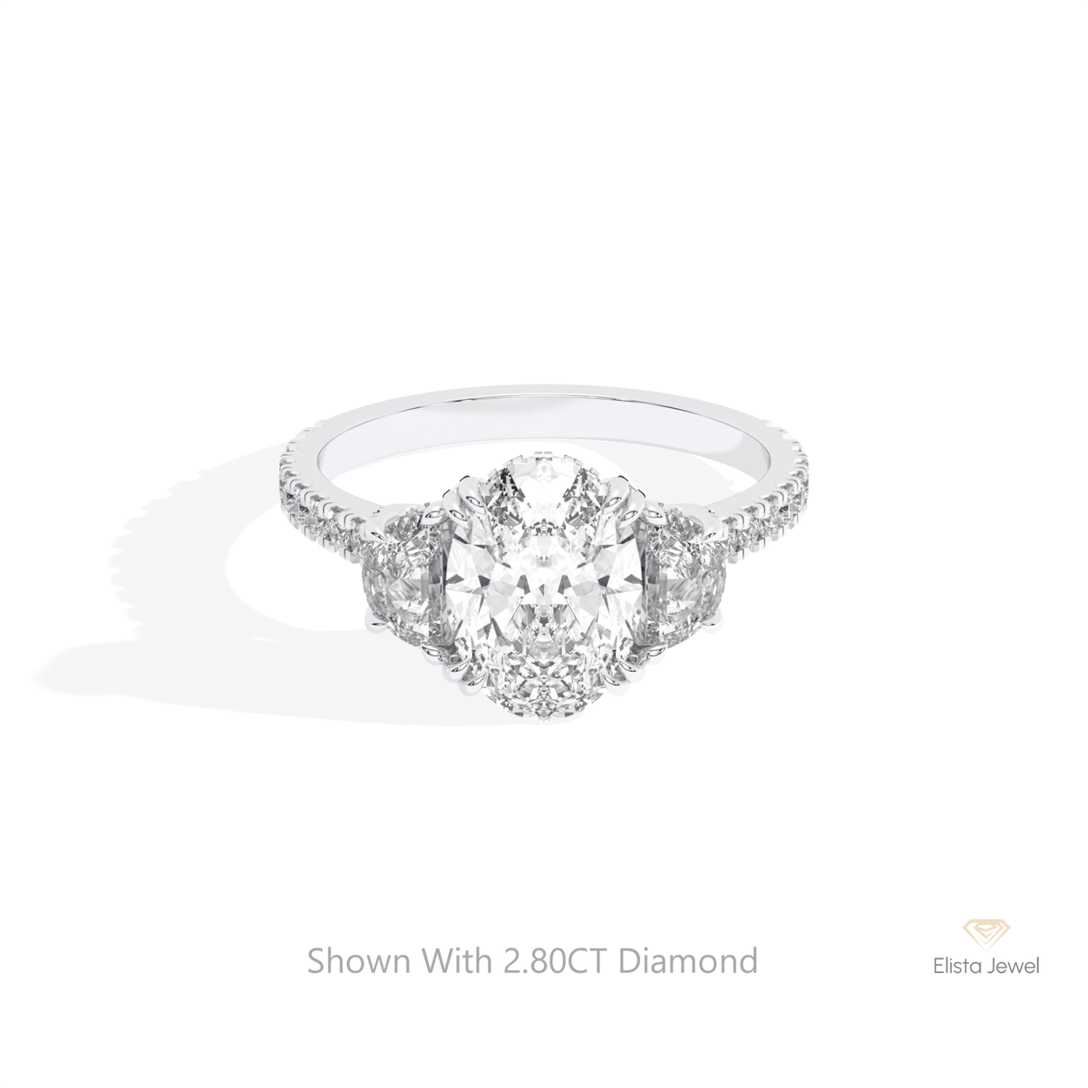 Oval Cut Three Stone Engagement Lab Grown Diamond Ring in 14K Yellow Gold - Detail View