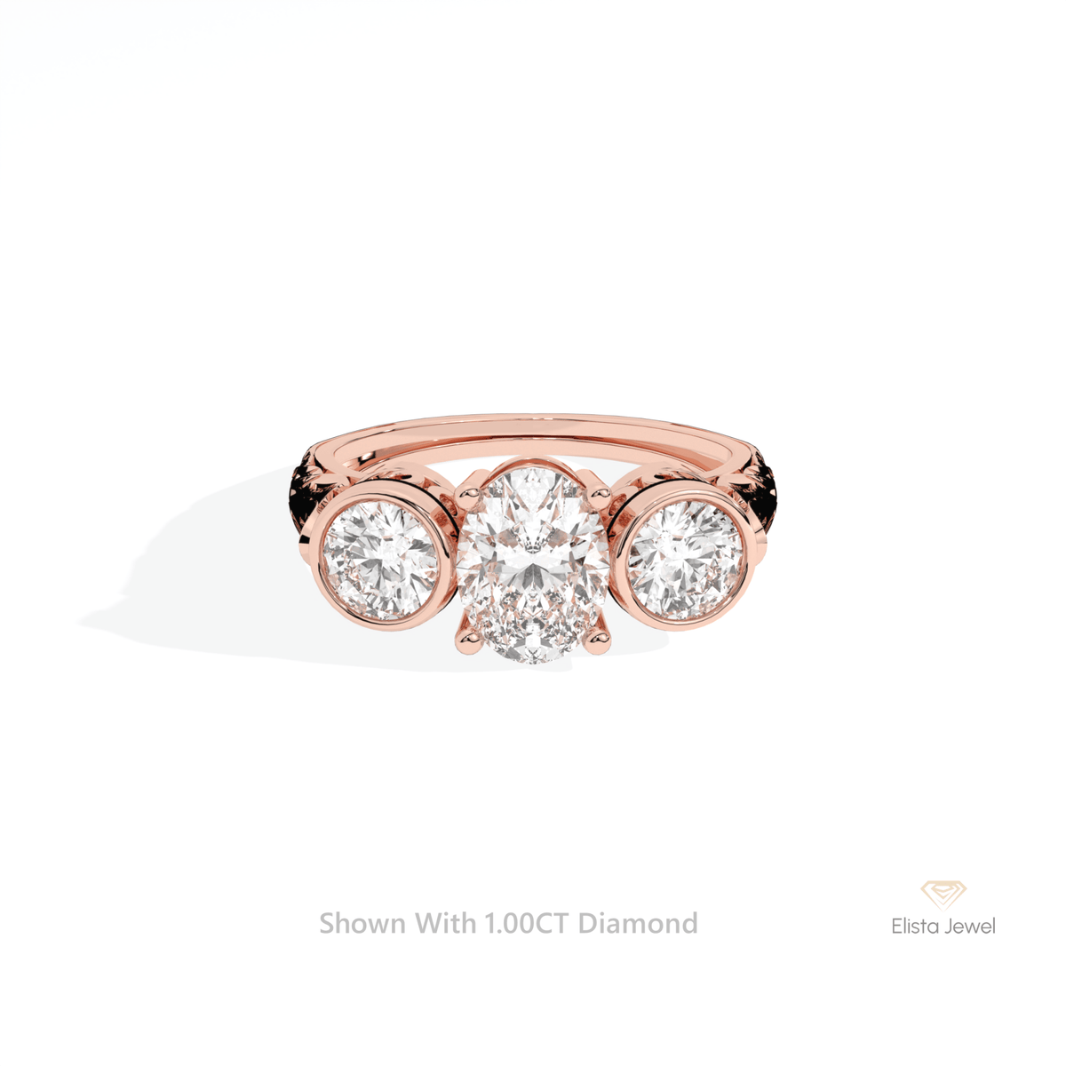 Oval Cut Three Stone Engagement Lab Grown Diamond Ring in 10K White Gold - Front View