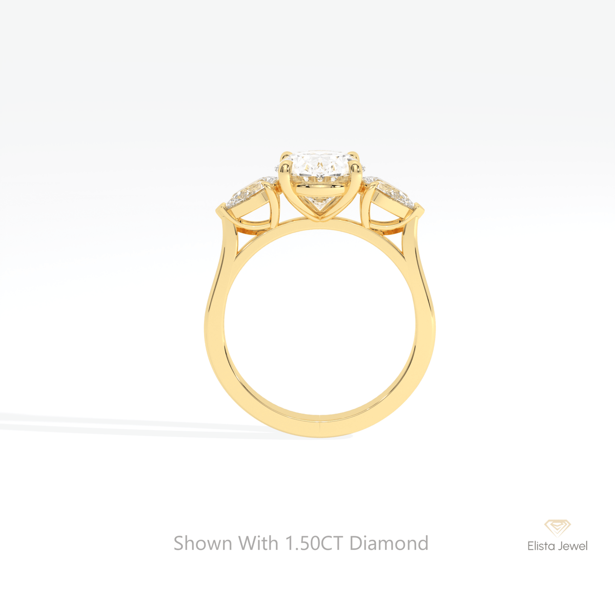Oval Cut Three Stone Wedding Lab Grown Diamond Ring in 10K Rose Gold - Angled View