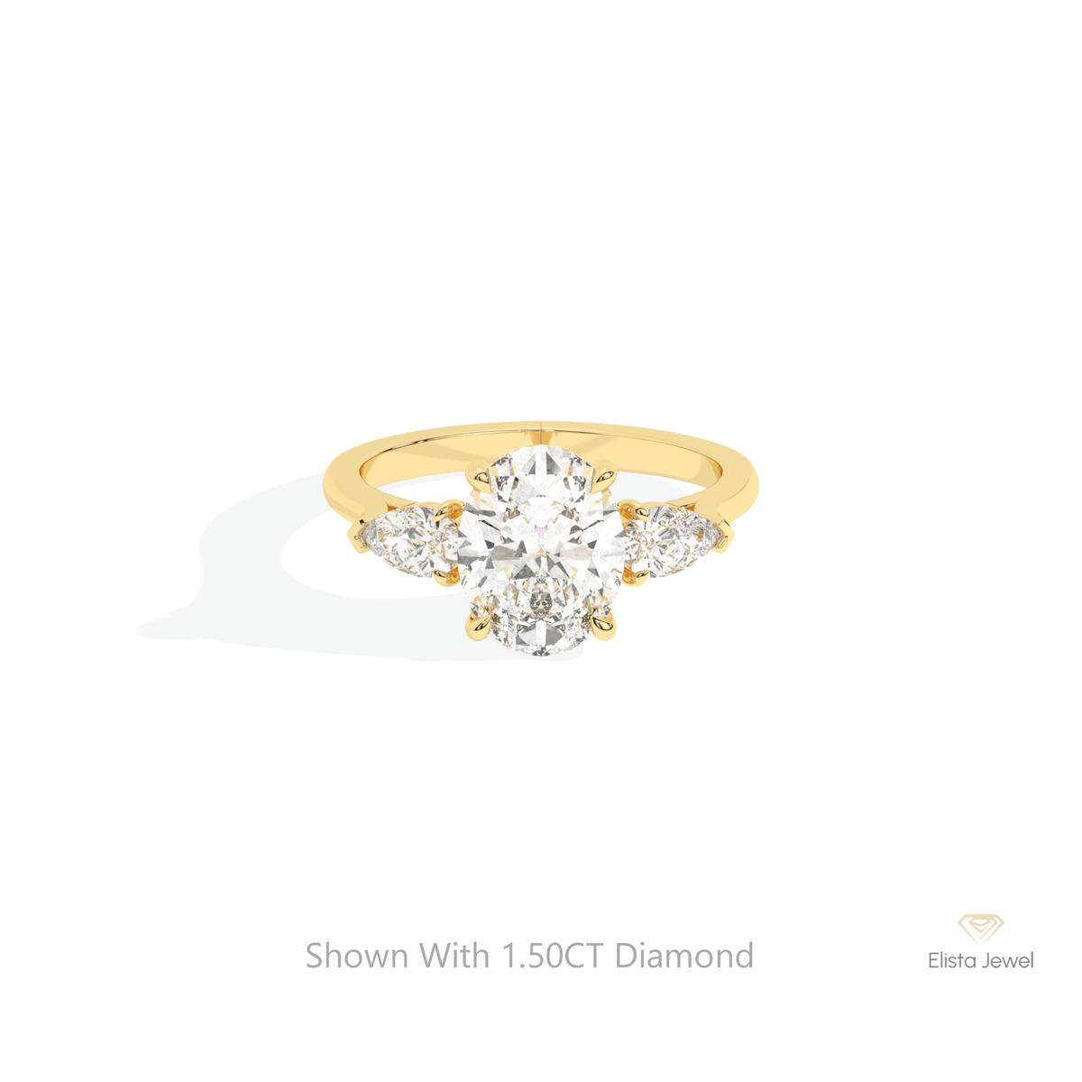 Oval Cut Three Stone Wedding Lab Grown Diamond Ring in 10K White Gold - Front View