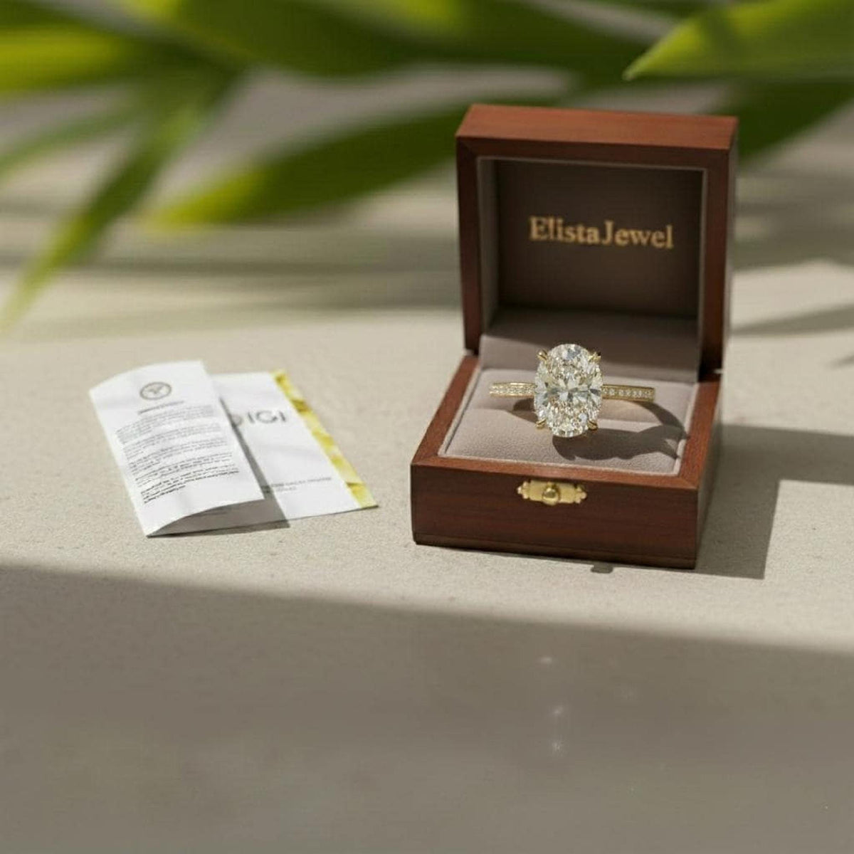 Oval Diamond Ring 3CT Lab-Grown Hidden Halo Engagement, 14K Yellow Gold Pavé Band