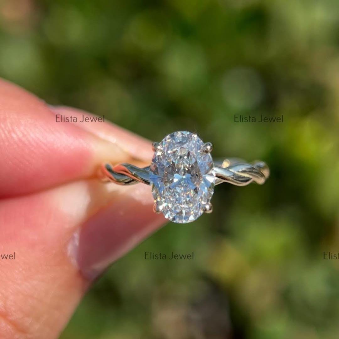 Oval Lab-Grown Diamond Engagement Ring, Twisted Braided Band