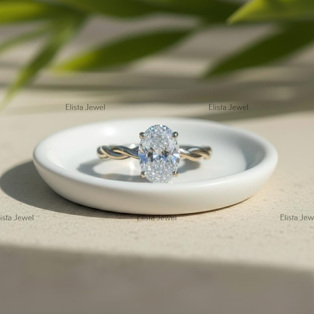 Oval Lab-Grown Diamond Engagement Ring, Twisted Braided Band