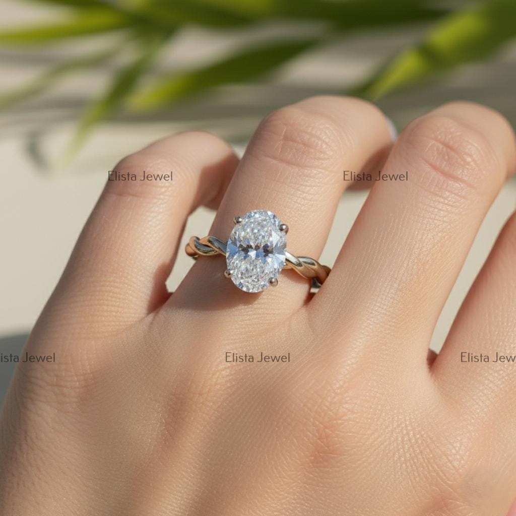 Oval Lab-Grown Diamond Engagement Ring, Twisted Braided Band