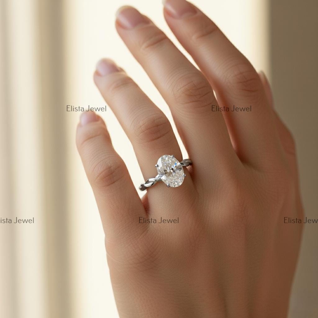 Oval Lab-Grown Diamond Engagement Ring, Twisted Braided Band