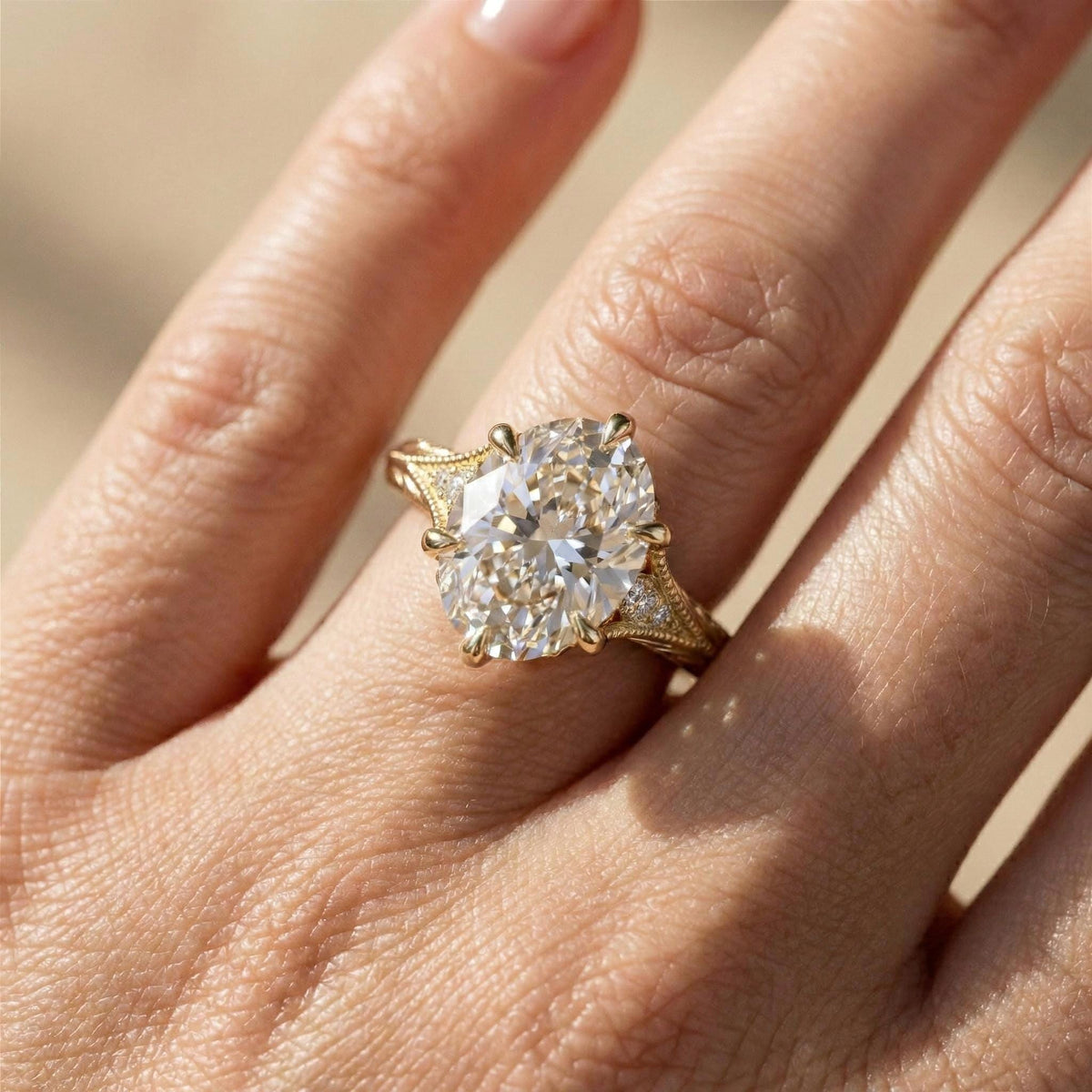 Oval Lab Diamond Engagement Ring in 14K Solid Yellow Gold