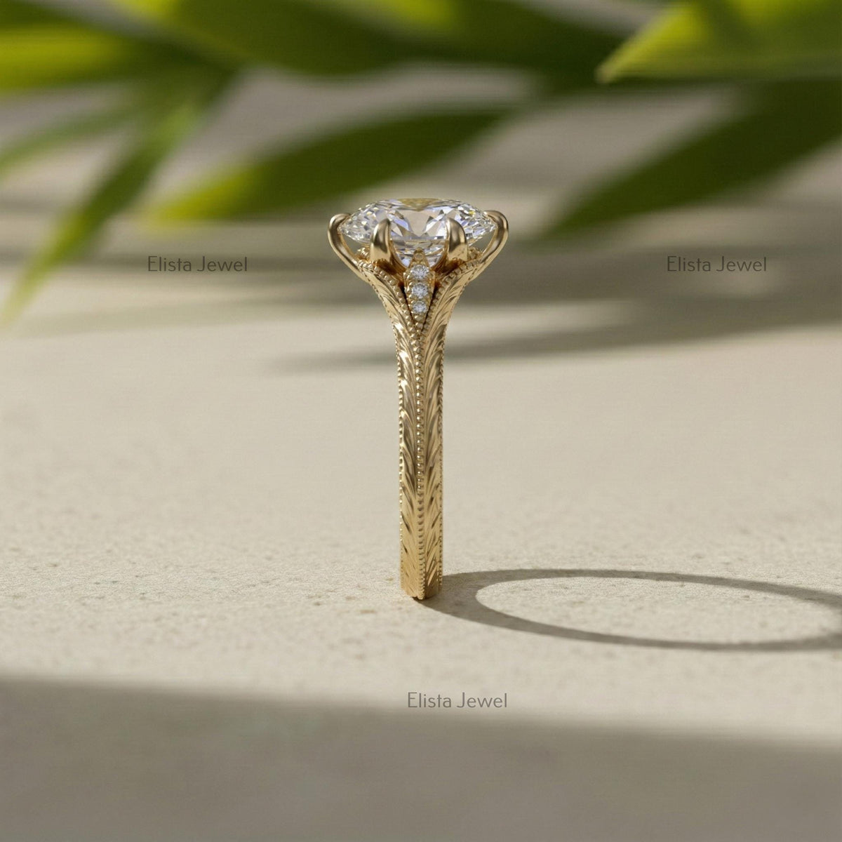 Oval Lab Diamond Engagement Ring in 14K Solid Yellow Gold