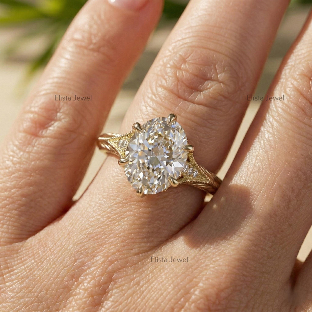 Oval Lab Diamond Engagement Ring in 14K Solid Yellow Gold